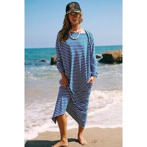 Free People Free Est Tivoli Maxi Dress Striped Print Oversized Cotton XS 283168
